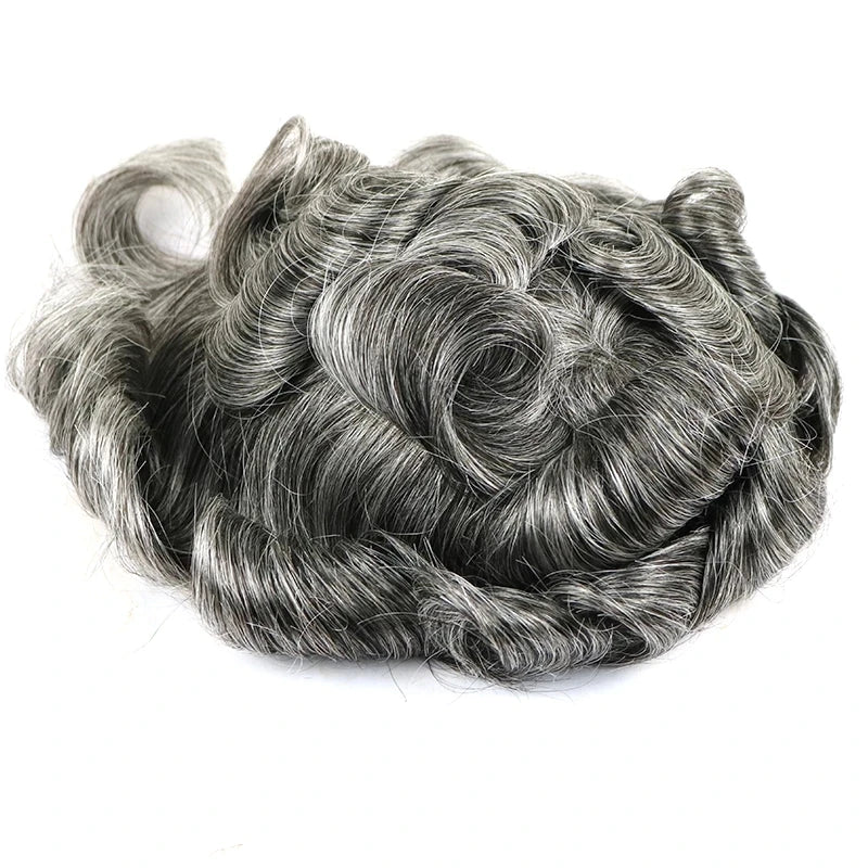 Grey Man Human Hair Wigs Replacement Natural Hairline Full Injection PU Base Prosthesis Capillary 1B40 1B80 Old Man Hairpieces