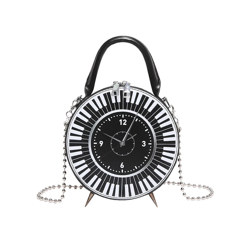 Fashion Cross body Bags ladies Clock Shaped Leather black white Handbag for women