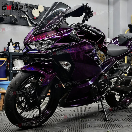 Car Vinyl Wrapping Carbon Fiber Foil Motorcycle Sticker Glossy PET Laser Purple Waterproof Vinyl Bubble-free for Car Film Cover