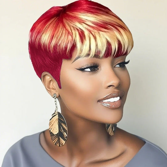 Pixie Cut Wigs For Women Brazilian Human Hair 99J Red 613 Short Wig With Bangs Layered Pixie Cut Wigs Full Machine Made Wig
