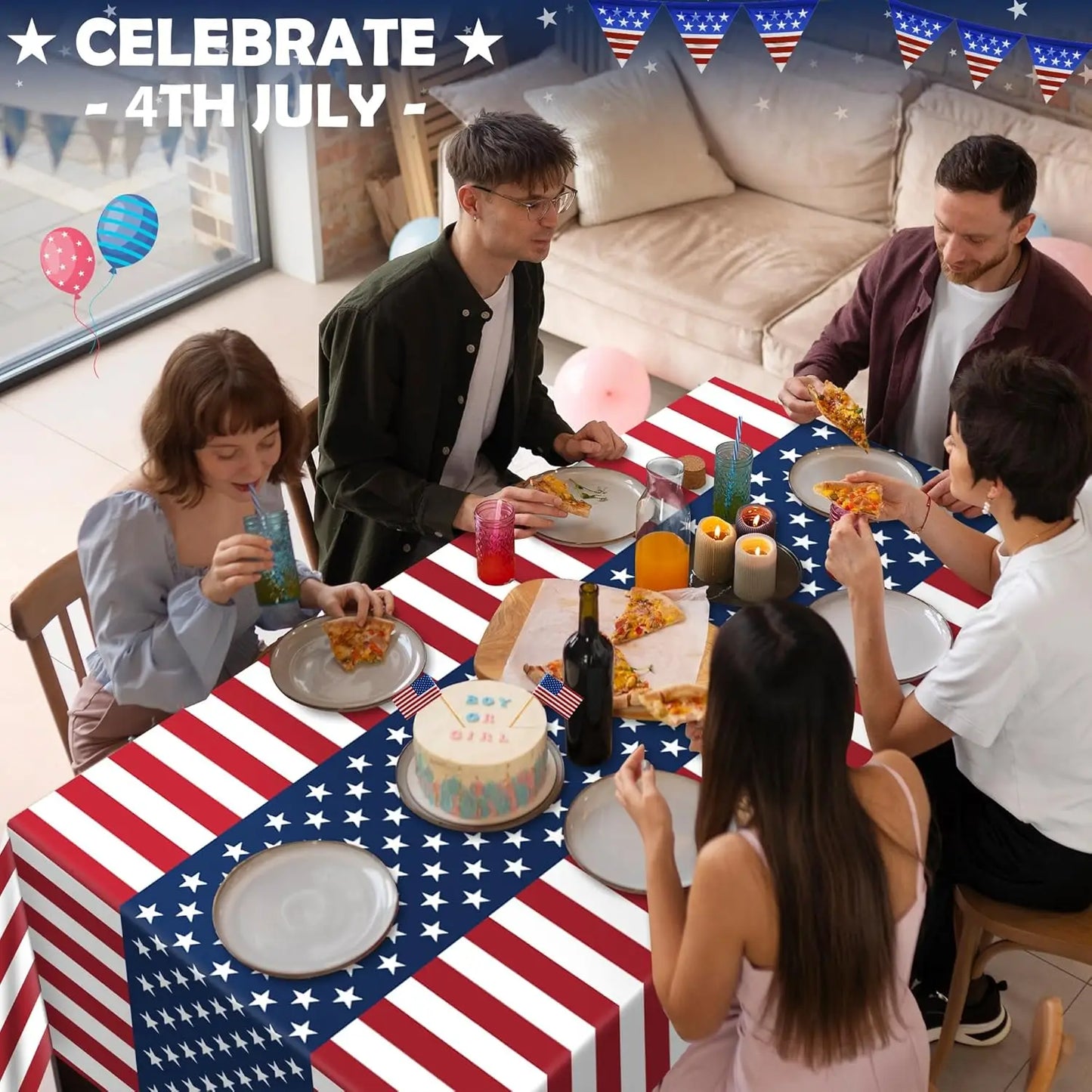 Patriotic American Flag Plastic Tablecloth for 4th of July, 250th Anniversary, Memorial Day, 54"x108", 2 Pack