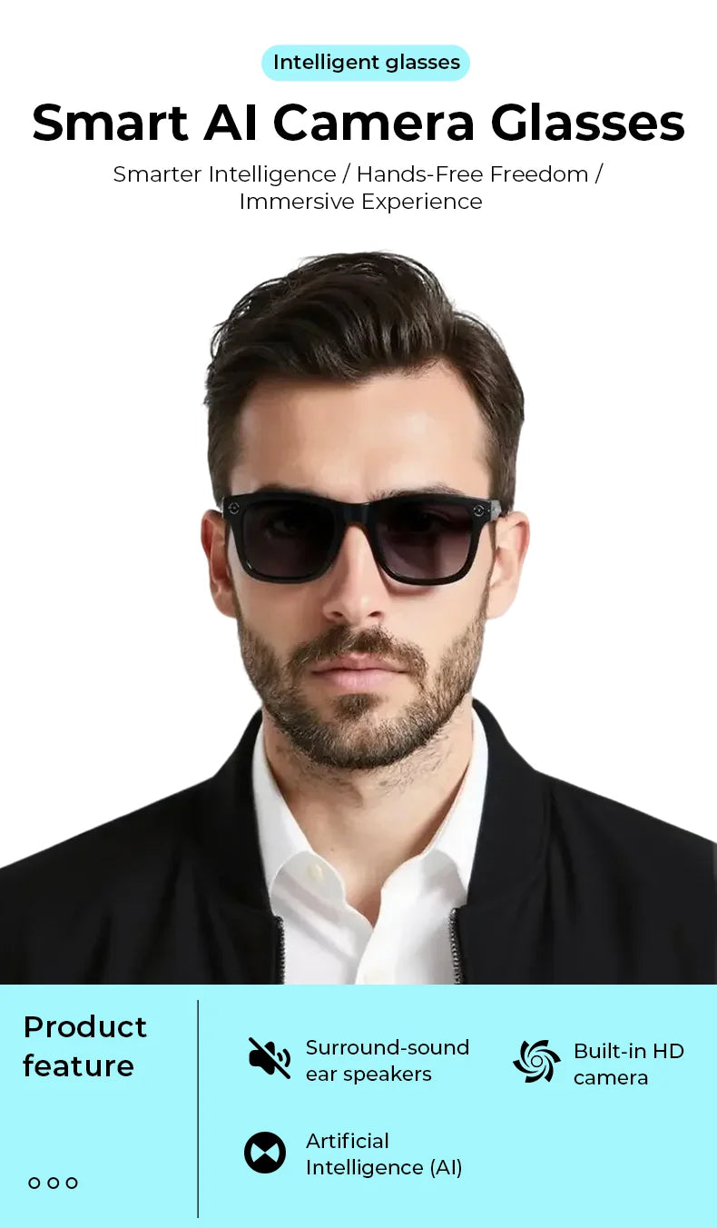 Multifunctional Smart AI Camera Glasses with 8MP 140+ Languages Real-Time Translation Bluetooth Music 1080P Video Recording