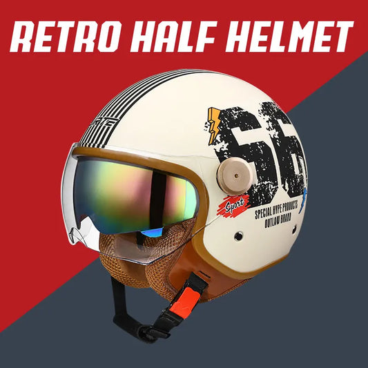 Retro TT&CO Open Face Motorcycle Helmets Daul Lens DOT ECE Double Visors Jet Moto Helmet Electric Scooter Motorbike Half Helmet