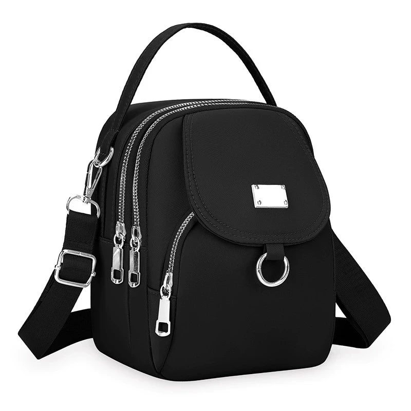 Lightweight Nylon Women's Crossbody Bag, Casual Mini Handbag with Multiple Zip Pouch, Chic Design Shoulder Bag for Everyday Use