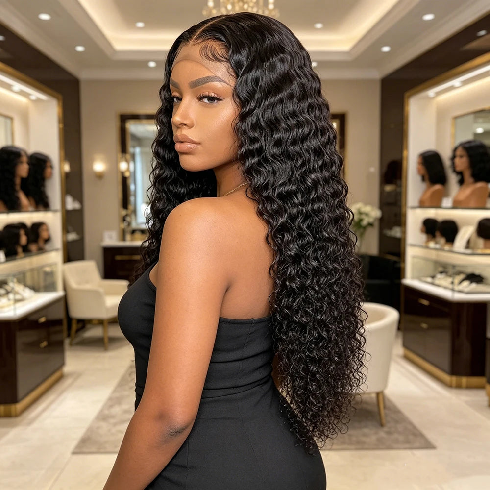 Natural Black 13x4 Lace Front Wig High Temperature Fiber Long Deep Curly Jerry Curl Wig for Black Women Pre Plucked Baby Hair Gl