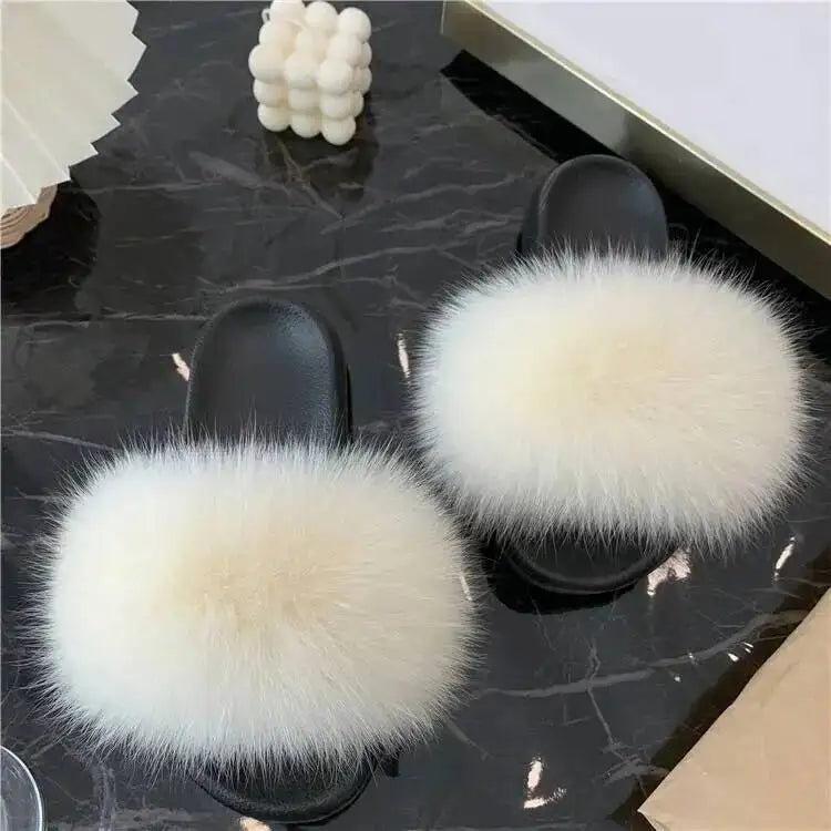 Women's Fluffy Slides Fashion Plush fluffy Flat Sandals Casual Indoor Outdoor Beach Casual Slippers