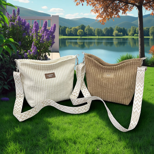 Solid Color Corduroy Messenger Bag Versatile Handbag Women Shoulder Crossbody Bags Casual Chic Bucket Women‘s Bag Bolsos Mujer
