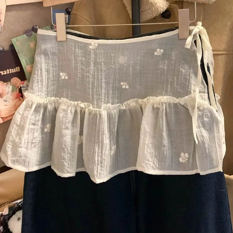 French Lace Up Short Fart Curtain Skirt Spring Layered Skirt INS Women Wrap Skirt Bandage Dress Apron Curtain Expansion Skirt