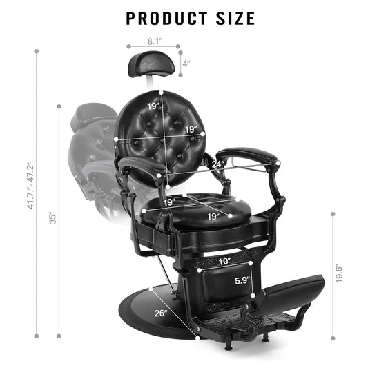 Retro Heavy Duty Hydraulic Recline Barber Chair Rounded Cushion Salon Spa Styling Equipment Black Customized