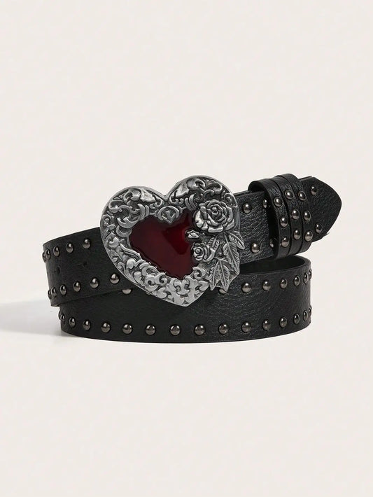 1Pcs Rose essential oil droplet heart-shaped leather belt, rivet decoration, Y2K punk gothic rock hip-hop style,spring,summer