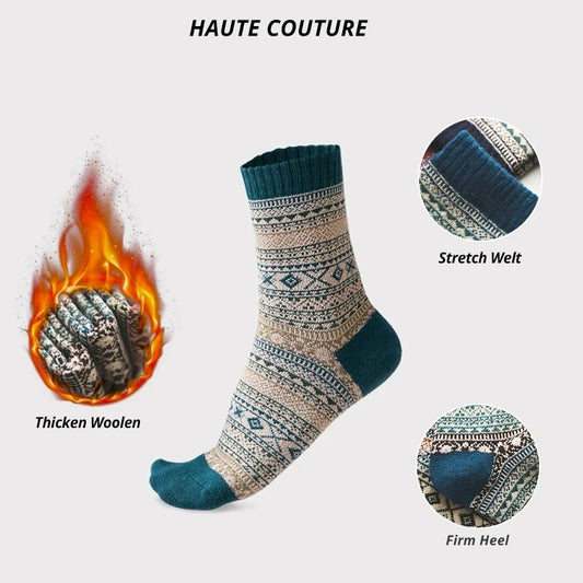5 Pairs Winter Men's Socks Thicken Wool Socks Warm Men Retro Style Colorful Fashion Man Socks For Snow Boots EU Size 38-44