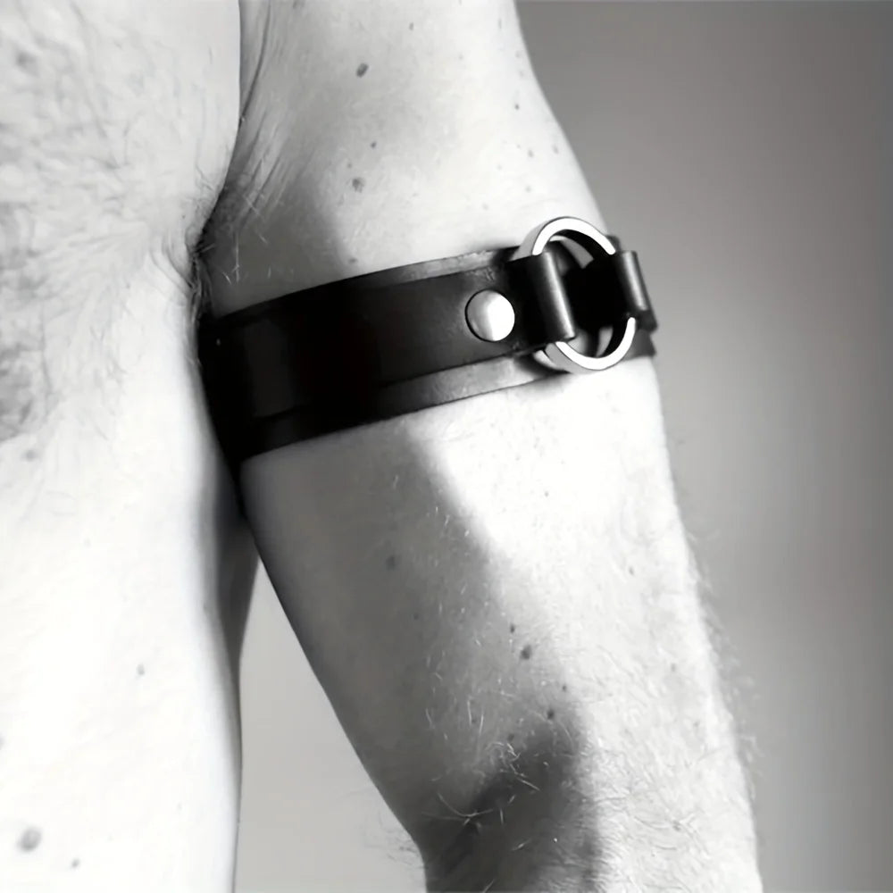 Punk Hip Hop Sexy PU Leather Fashion Men's Armband, Adjustable Bondage Elastic Armband Body Cage Arm Rings Erotic Rave Cosplay