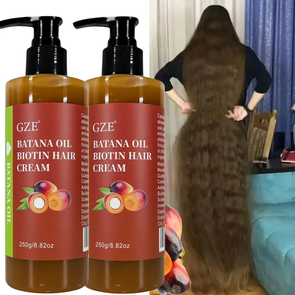2 Pack GZE Batana Oil Biotin Hair Cream Strong Hair Anti-Breakage Repair Split Ends Silky For Dry Hair
