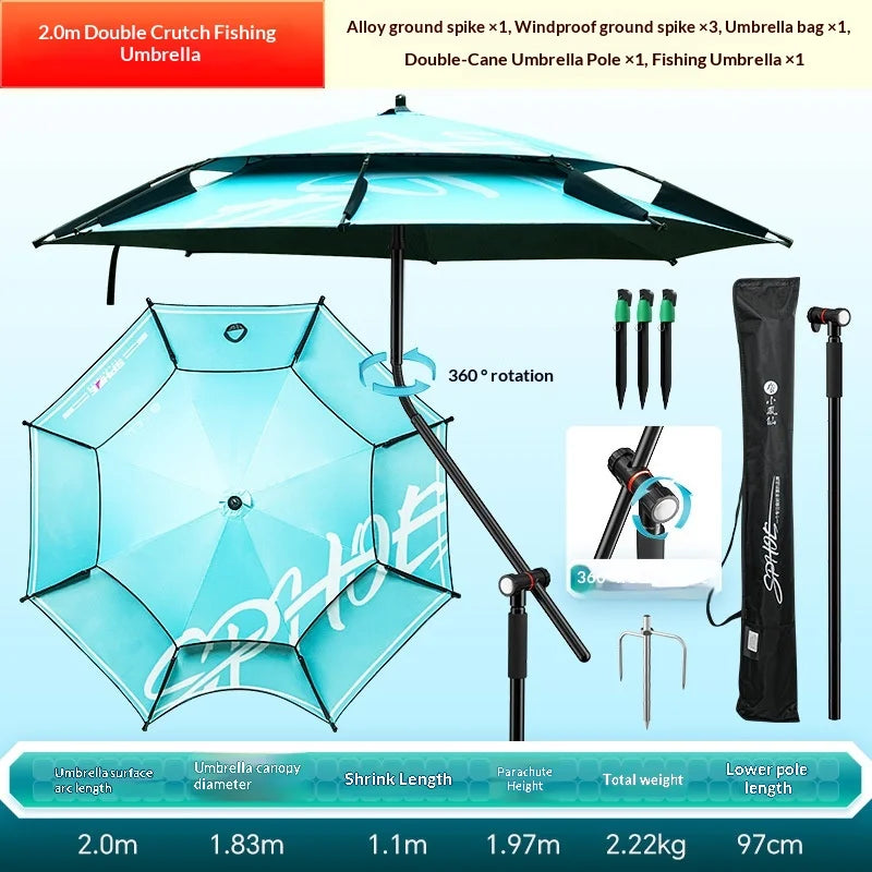 Heavy Duty Fishing Umbrella Thick UV Sunshade Three Fold Large Double Pole Beach Patio Camping Umbrella Base Included Outdoor