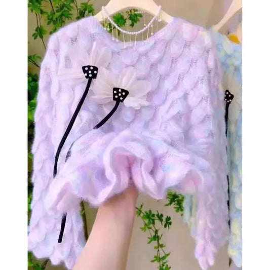 Sweater Mujer Jumper Women Sueter Purple Round Neck Knitted Sweaters Female Pull Femme Y2k Top Oversized Pullovers Spring 2661