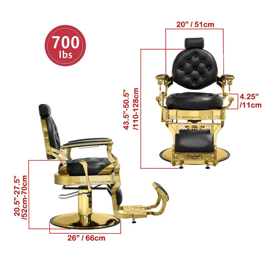 Reclining Barber Chair Heavy Duty Salon Chair Wide Seat Gold & Black for Barber Station with Footrest, Customized
