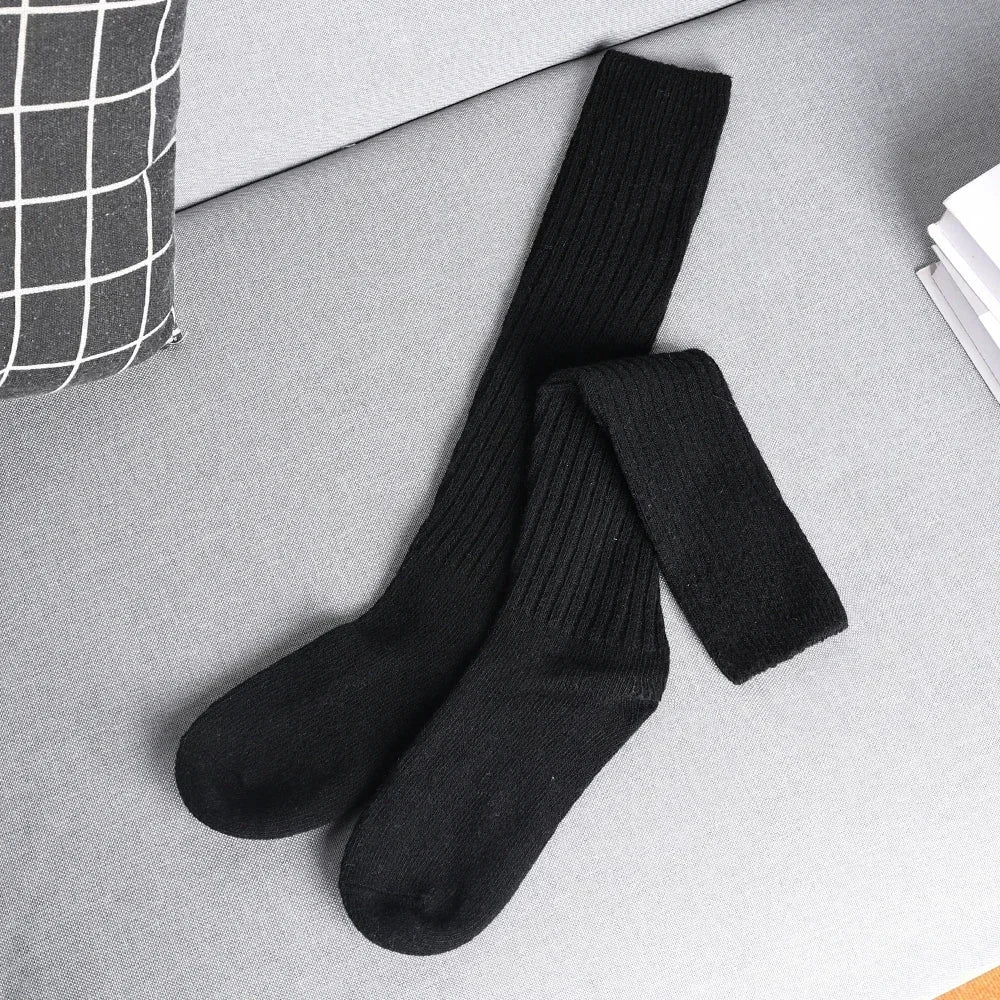 Soft Wool Long Socks Women Autumn Winter Cashmere Solid Knitted Stocking Skinny Casual Knee High Fluffy Warm Thicken Girls Socks
