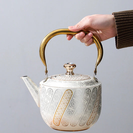 Ethnic Pattern East Style Teapot Stainless-Steel Painted Kettle with Built-In Strainer China-Chic Cold-Water Milk-Tea Pitcher