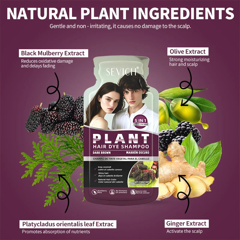 Pure Natural Herbal Black Hair Dye Shampoo for Women&Men 5 In 1 Bubble Plant Hair Color Shampoofor Gray Hair Non-irritating