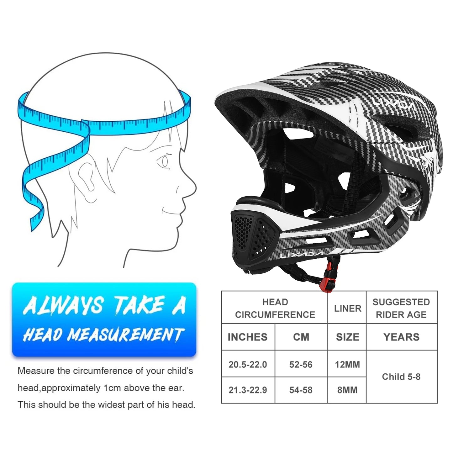 Lixada Kids Full Face Helmet Detachable Children Sports Safety Bike Helmet Protective Gear for Cycling Skateboarding Roller Skat