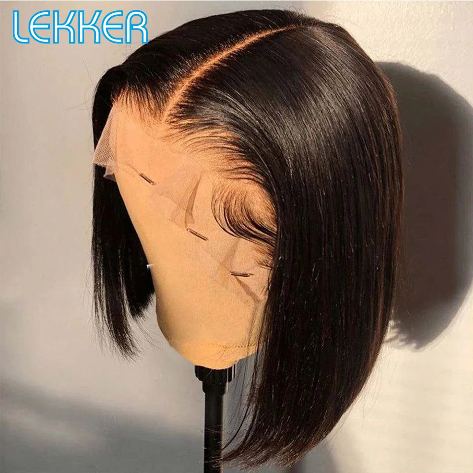 100% Human Hair Wigs Highlight Brown Long Pixie Straight Bob Middle Part lace Front For Women Brazilian Remy hair Glueless Wigs