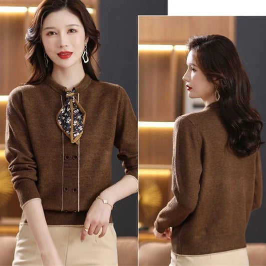 Korean Female Round Neck Pullover Knit 2025 Women Fashion Large Size 4XL Knitted Coat Autumn Ladies Tie Up Sweater Short Jacket