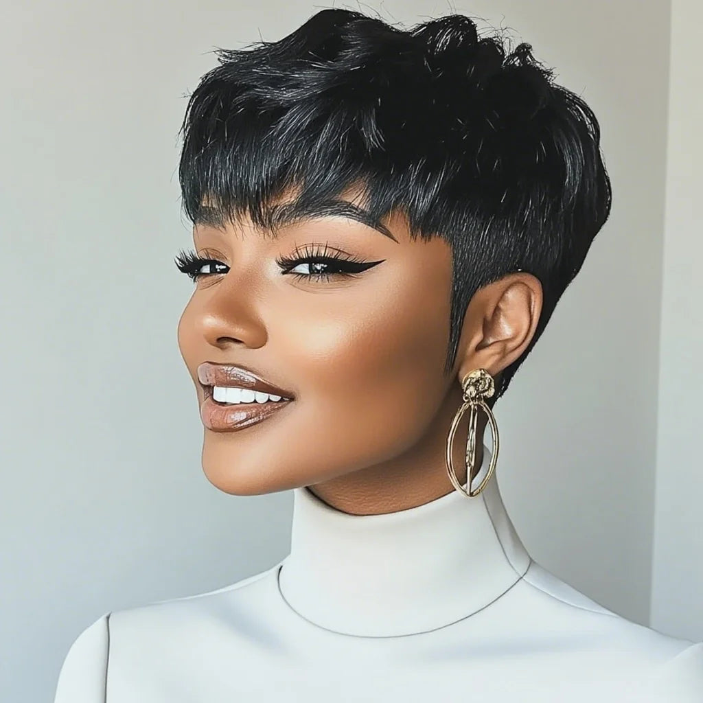 Pixie Cut Wigs For Women Brazilian Human Hair 99J Red 613 Short Wig With Bangs Layered Pixie Cut Wigs Full Machine Made Wig