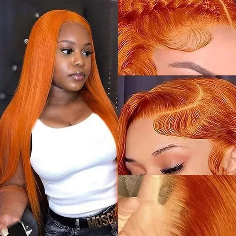 Colored Ginger Human Hair Wigs 13X6 Hd Lace Frontal Wig Straight Lace Front Wigs Pre Plucked 30 Inch 250 Density For Black Women