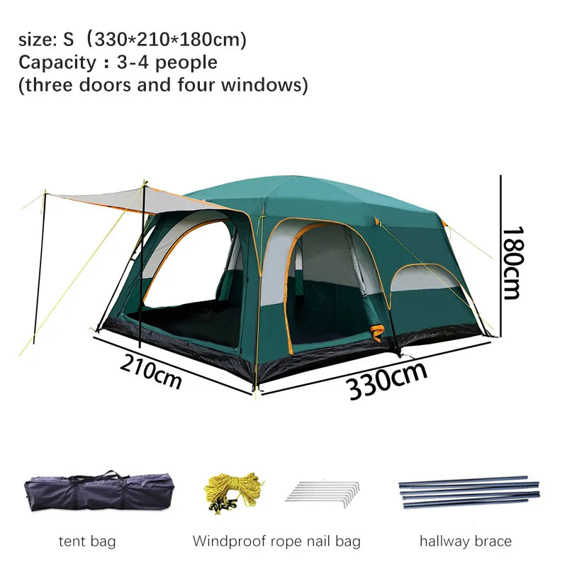 4 Person Camping Tent, Waterproof Large Family Tent, Premium Outdoor Shelter, Fit For RV, Heavy Duty Camping Equipment