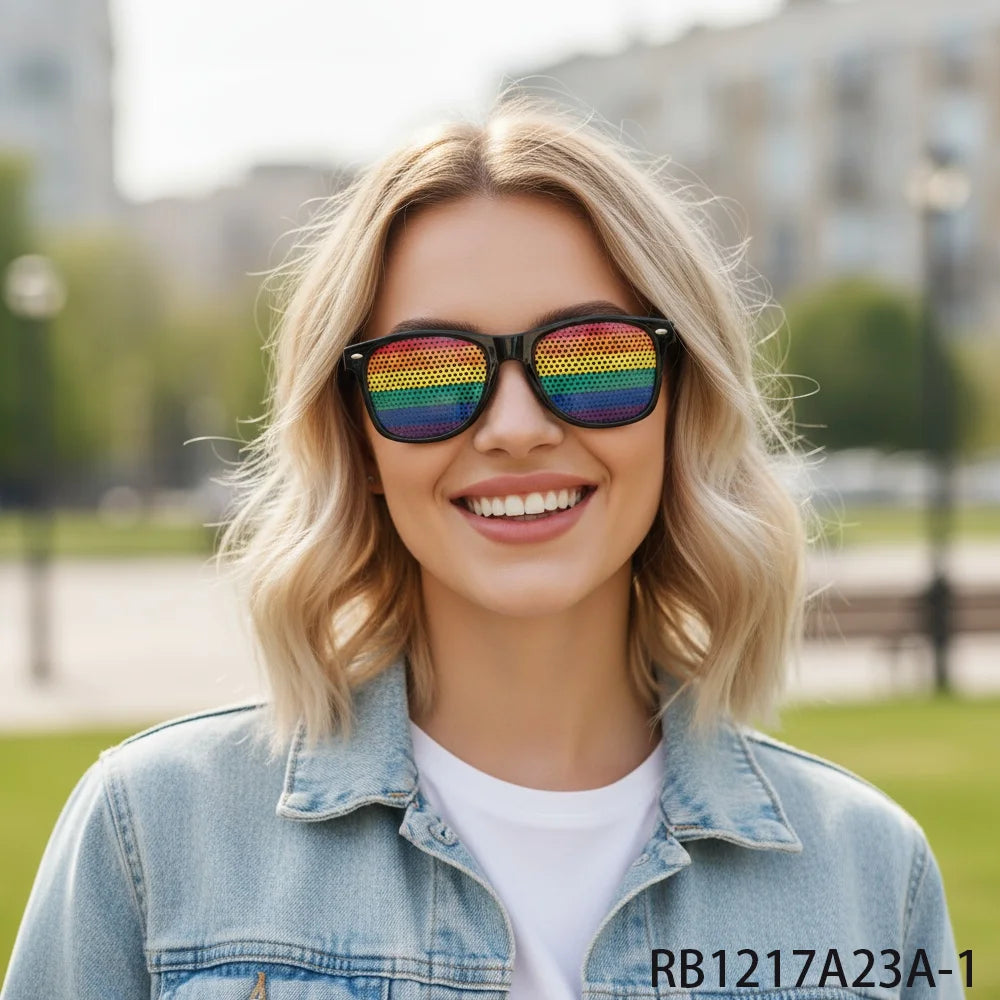 PESENAR Pride Month LGBTQ+ Rainbow Perforated glasses - Vibrant Pride Statement Eyewear for Celebration