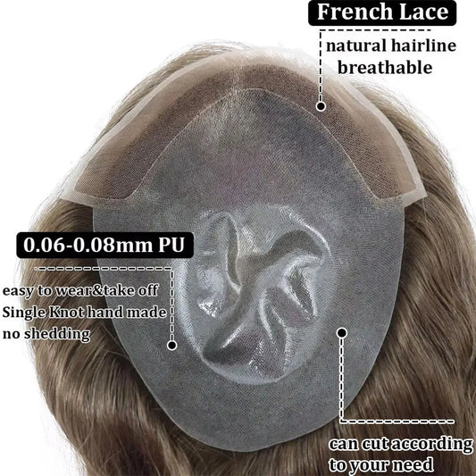 Brown Long Human Hairpieces Men's Toupee Natural Hairline Lace Front Male Wig Breathable Lace With PU Hair Replacement Systems