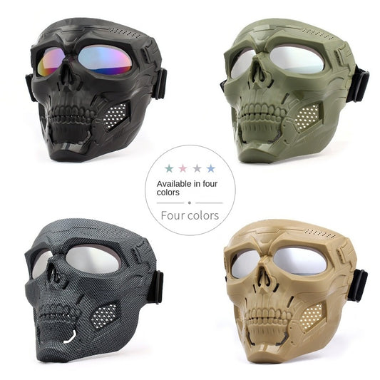 Skull Horror Off-Road Motorcycle Helmet Mask Tactical Riding Goggles Sports Harley Face Shield Black/Red- Unisex