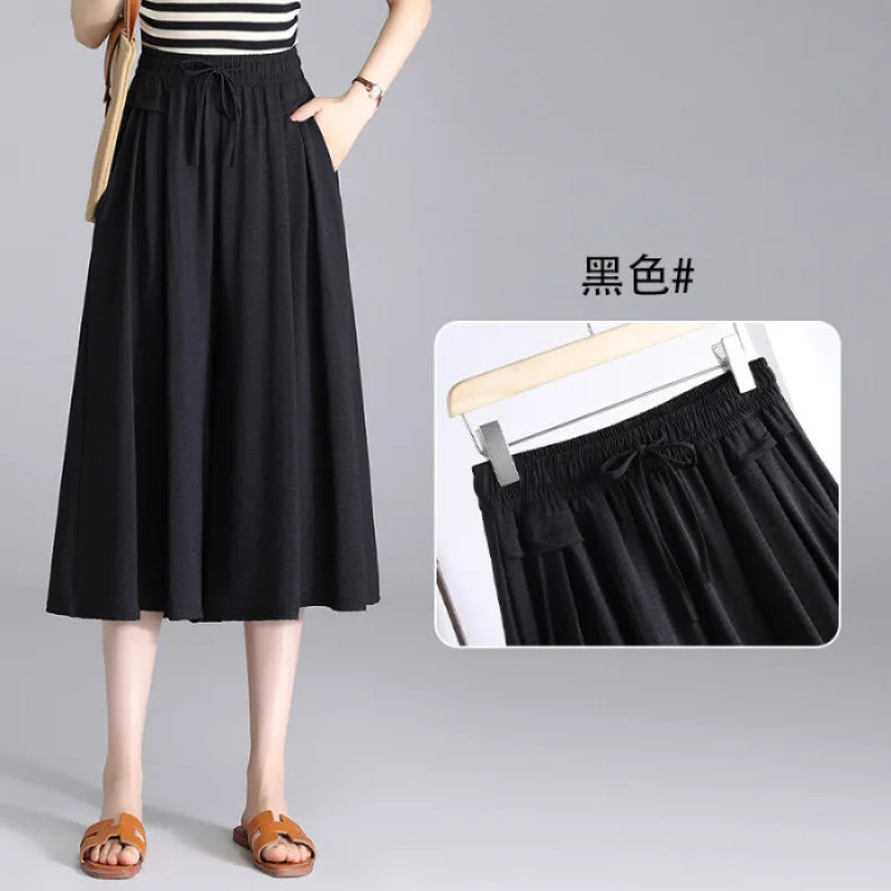 High Waist Wide Leg Seven-Foot Pants Women's Summer 2026 New Style Loose Comfortable Casual Trousers Skirt Pants