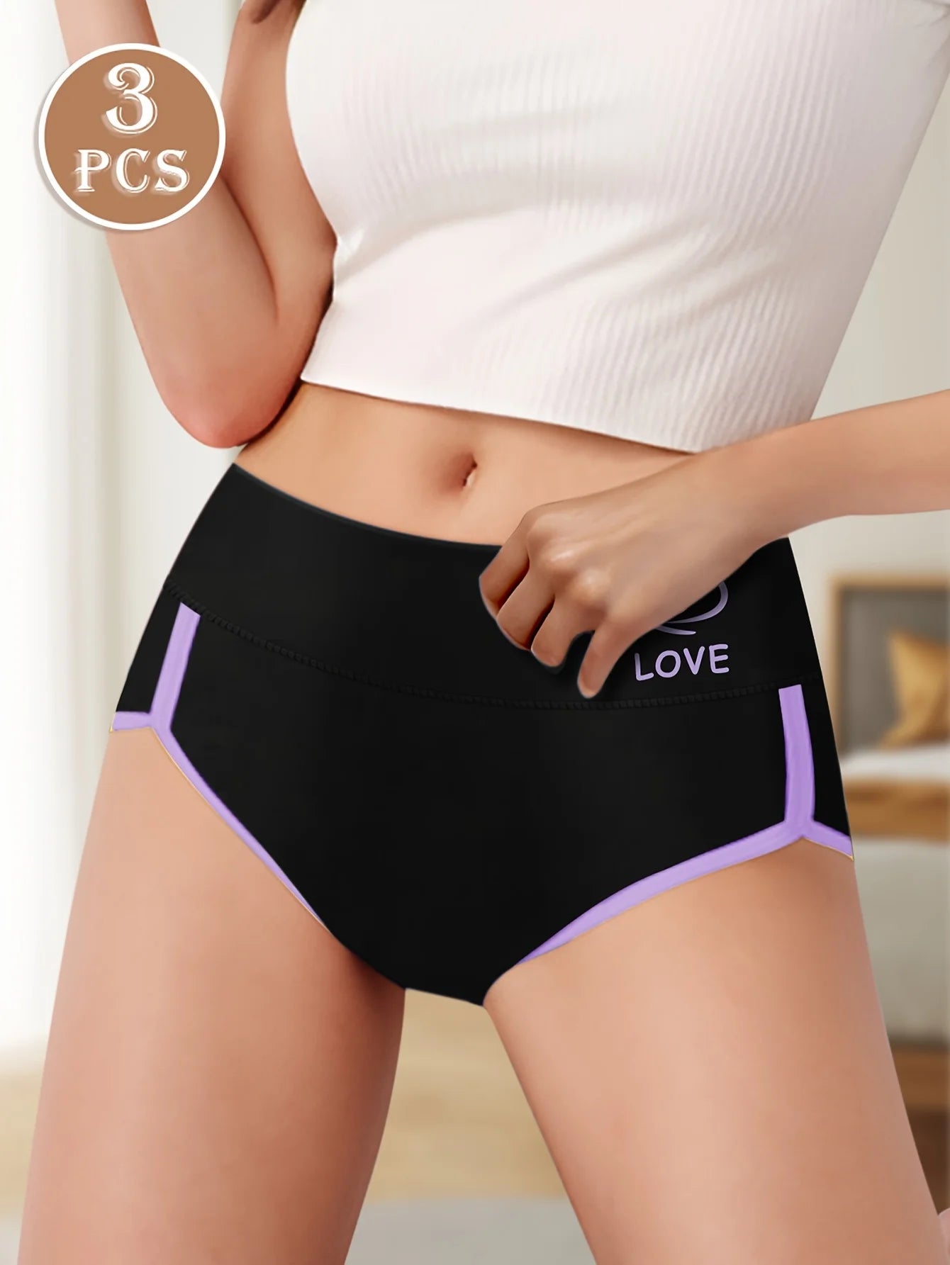 3-Pack Women's High-Waisted Tummy Control Briefs - Elegant Contrast Trim with Floral & Butterfly Design, Soft Breathable Fabric,