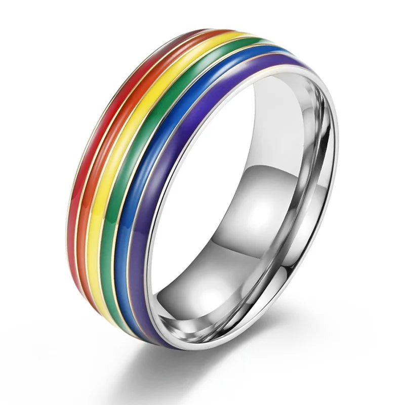 Rainbow Flag Homosexual Titanium Steel Ring 18K Golden Plated Lesbian Ring
