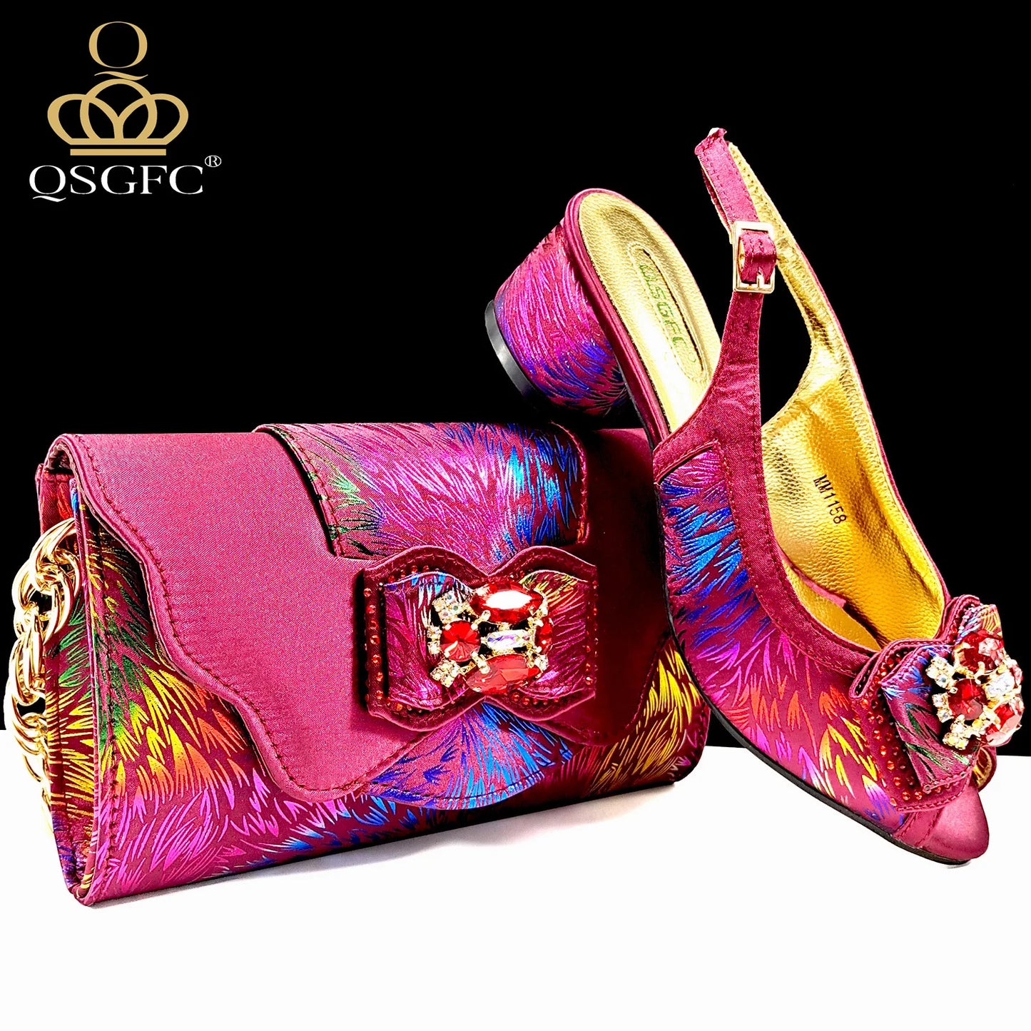 QSGFC New Design Nigerian Style Women Heels Shoes And Elegant Bag Set Color Matching Handbag Wedding Party Women Shoes