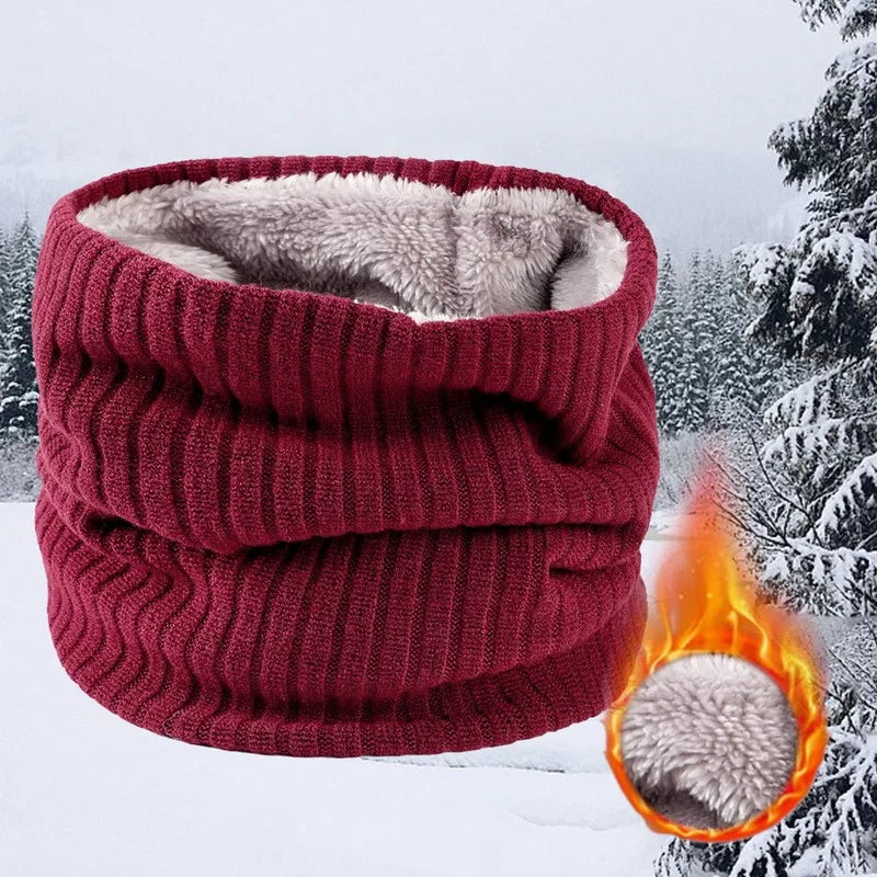Winter Scarf for Men Fleece Ring Bandana Knitted Warm Solid Scarf Women Neck Warmer Thick Cashmere Hot Handkerchief Ski Mask
