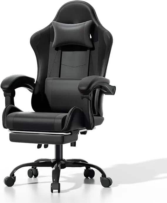 Gaming Chair, Ergonomic Gaming Chair with Footrest & Headrest Lumbar Support, Height Adjustable Swivel Compute