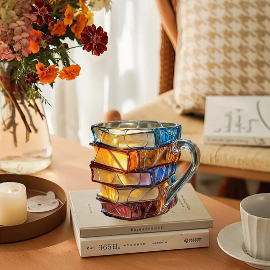 Painted Book Mug Resin 3D Painted Book Fashion Unique Coffee Cup Handmade Large Capacity Unique Drinkware Cup Desktop Ornament