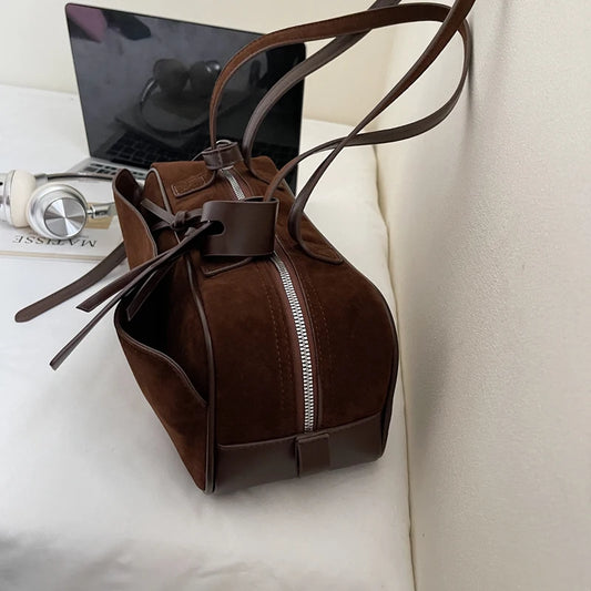 MOODS 2025 Autumn Latest Commute Shoulder Bags For Women PU Suede Pure Color Large Capacity Boston Bag Luxury Designer Handbags
