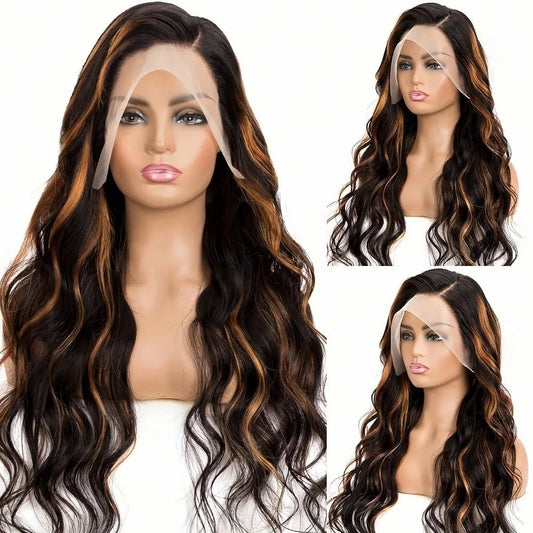 36Inch 1B/30 Highlight Body Wave 13x6 Lace Frontal Human Hair Wigs Ombre Black Brown Colored Preplucked Lace Front Wig For Women