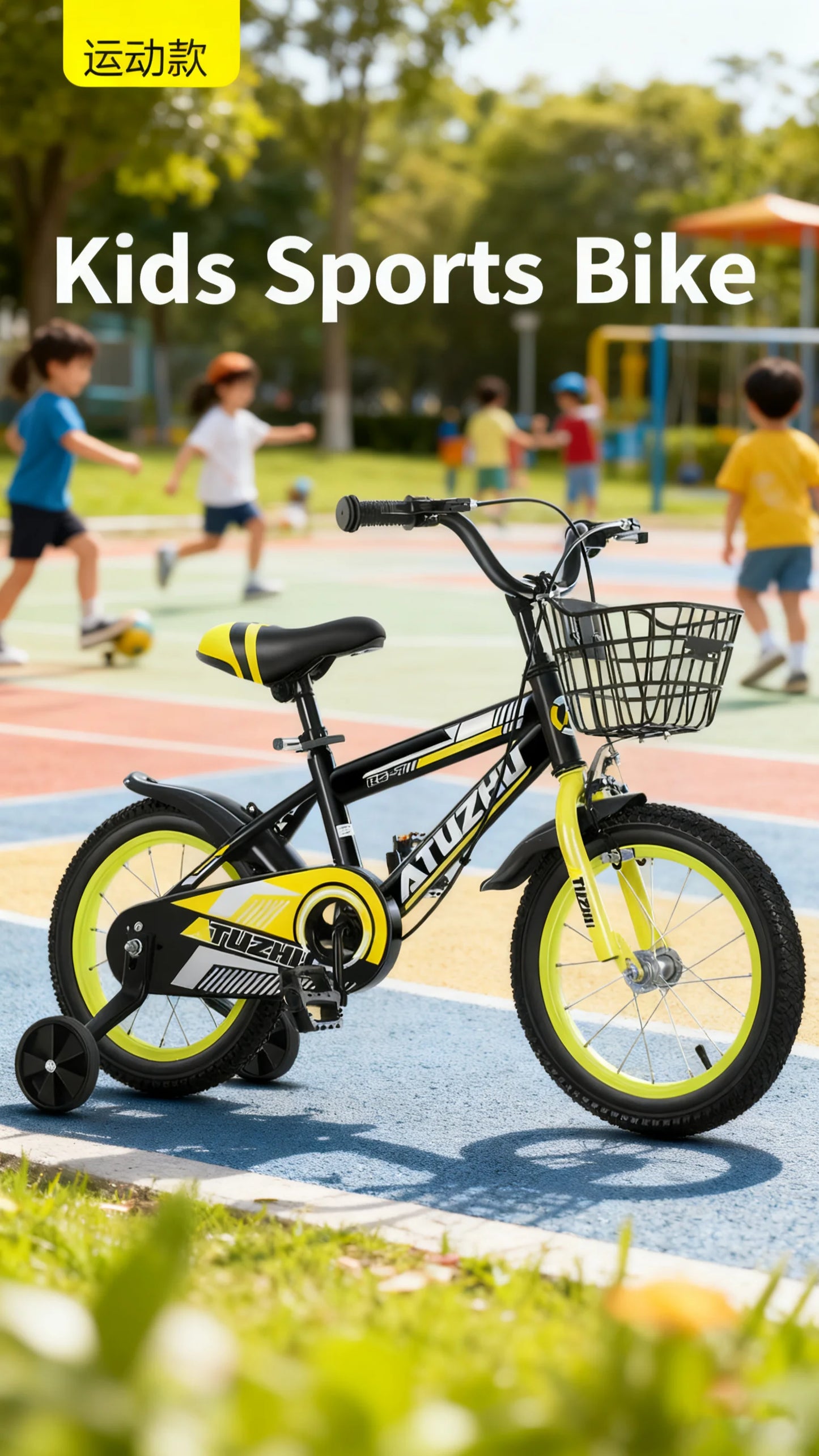 Bright Yellow Sports Style Children's Bicycle - 14 Inch 16 Inch 18 Inch Pedal Bikes for Boys And Girls Aged 3-9 Years Old