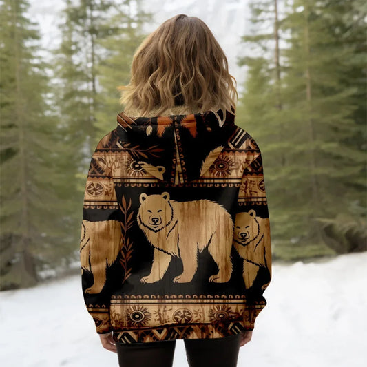 Women Coats Jackets Cardigans Aztecs Bears Graphics Printed Outdoors Fleece Winter Warm Casual Streetwear Female Clothing