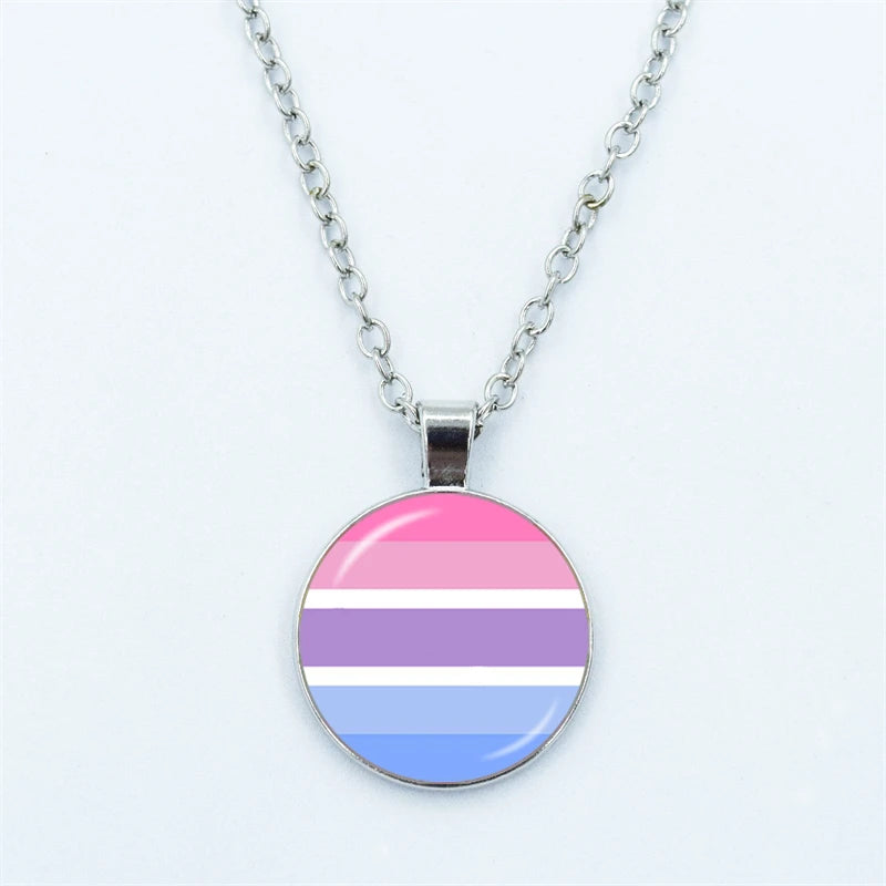 Rainbow Necklace LGBT Lesbian Gay Pride Rainbow Friendly Print Art Pattern Glass Cabochon Pendant Couple Chain Necklace Gift