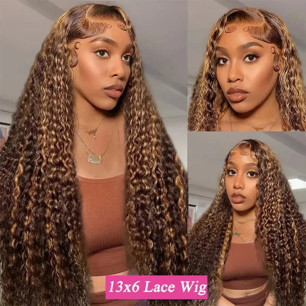 360 4/27 Full Lace Wig Human Hair Invisible Strap 250 Density Deep Wave HD Lace Frontal Wig Human Hair Pre Cut Curly 360 Wigs