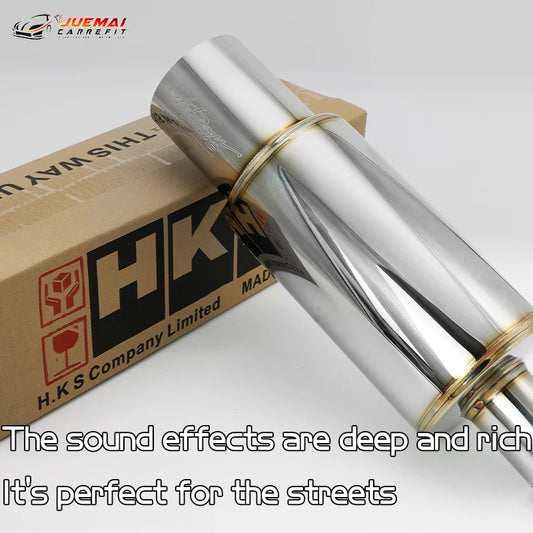 Car Exhaust Pipe Modified Parts HKS Muffler Straight Tailpipe Universal Outlet 89MM Glossy Silver Blue Stainless 51 63 76mm Fit