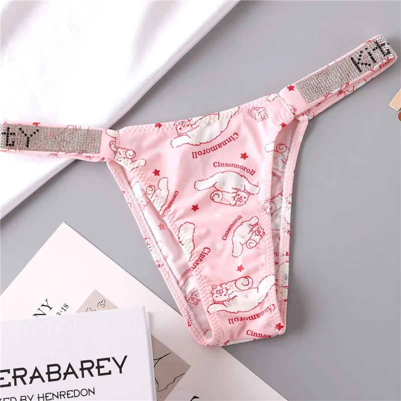 Sexy Thong Hello Kitty Panties Kawaii Cute Cartoon Underwear Women Ice Silk Briefs Girl Gift Underpants