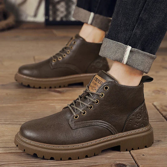 2024 New Men's Shoes High-top Leather Boots Men's Casual Fashion Boots Retro All-match Work Shoes Fashion Desert Boots