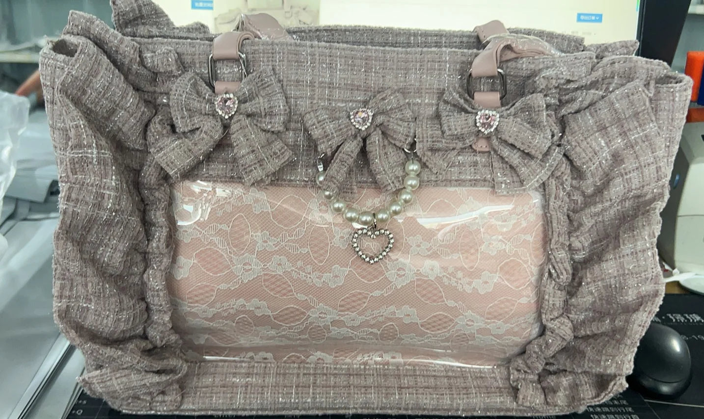 Sweet Y2k Aesthetic Transparent Bow Ita Bag Casual Chic Ruffle Fashion Women's Handbags All Match Kawaii Shoulder Crossbody Bags