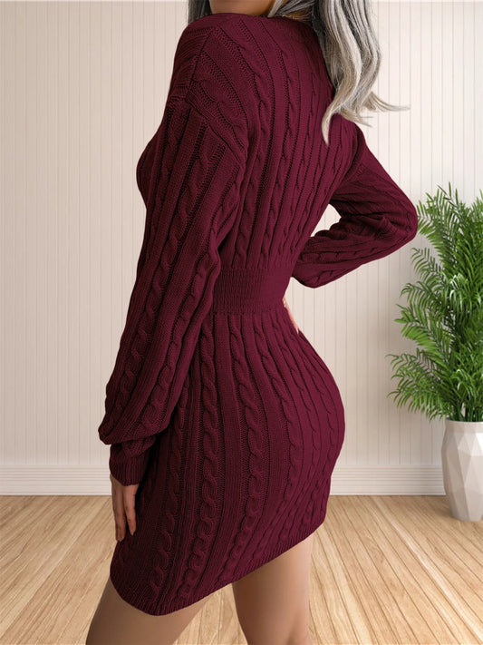 Women Sweater Dresses Cocktail V Neck Knitted Dress Sweater Sheath Dress